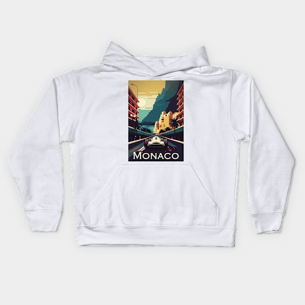 Monaco Travel Poster Kids Hoodie by GreenMary Design